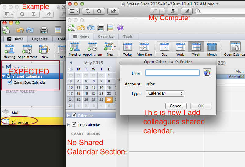 outlook for mac 2011 cant open shared calendar